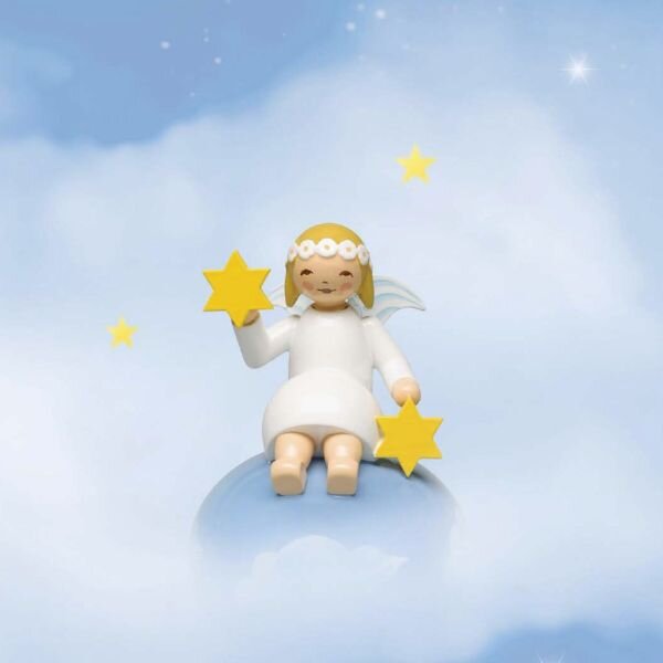 Engel mit Margeritenkranz auf Wolken