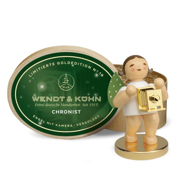 Wendt & Kühn Goldedition No 19 Chronist Engel mit Kamera Vergoldet Limitiert Braunhaarig 650/302/LE